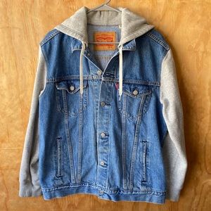 🇺🇲Levi’s Denim Jean Jacket Hooded Sweatshirt Sleeves  Hoodie